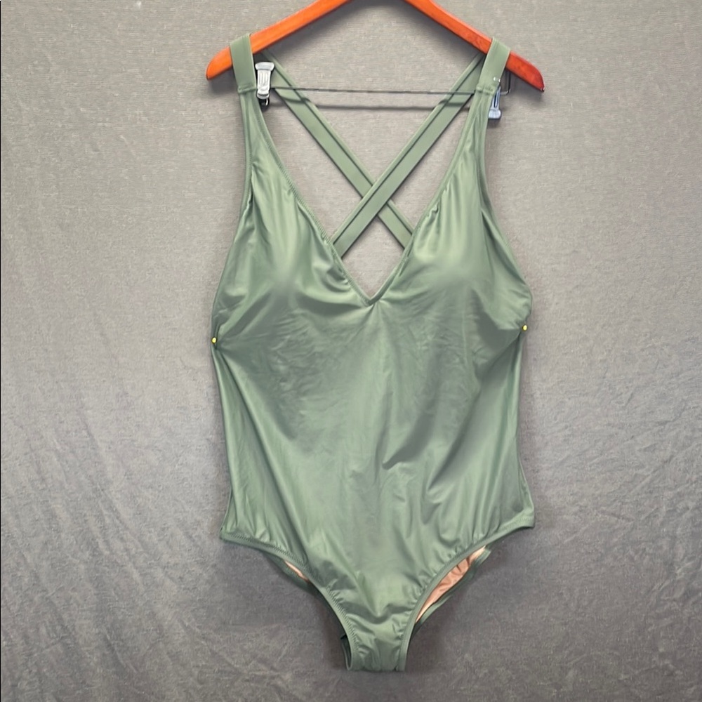 J. Crew Green‎ One Piece Swimsuit with Lattice Back Plus Size